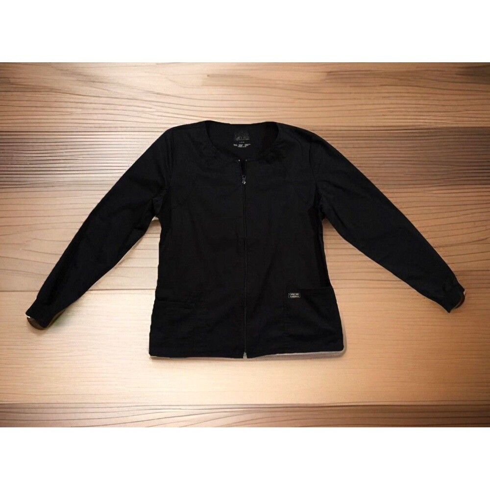 Cherokee Workwear Womens Size Large Zip Front Scrub Jacket 4315 Black